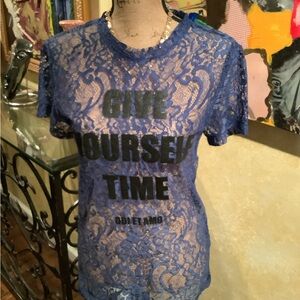 Blue lace tee shirt  “Give Yourself Time"